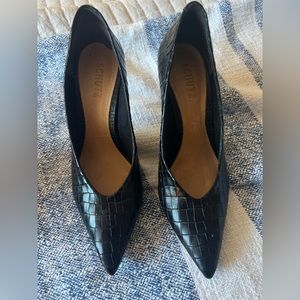 Schutz Black Croc Leather Heels